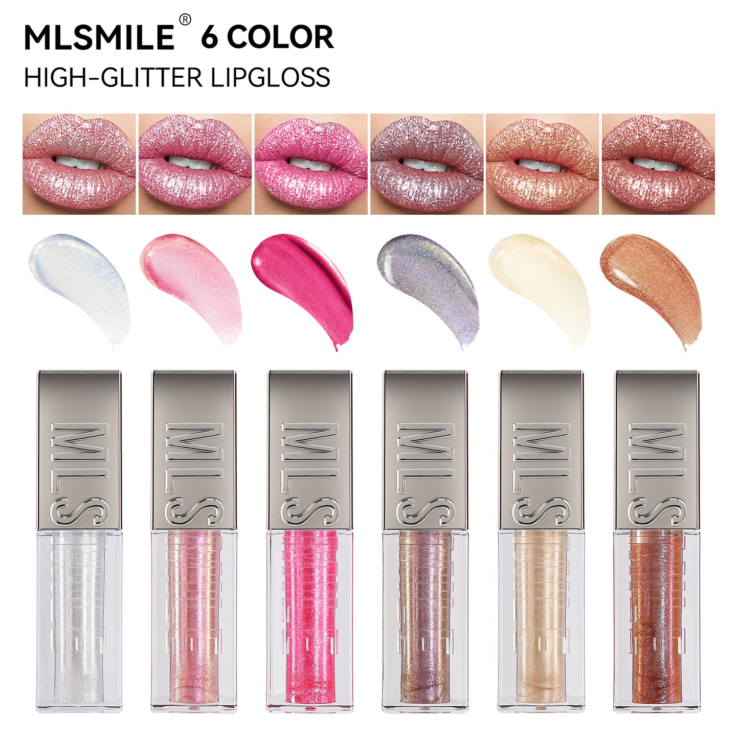 MLSMILE High Glitter Lip Gloss Set in 6 Colors