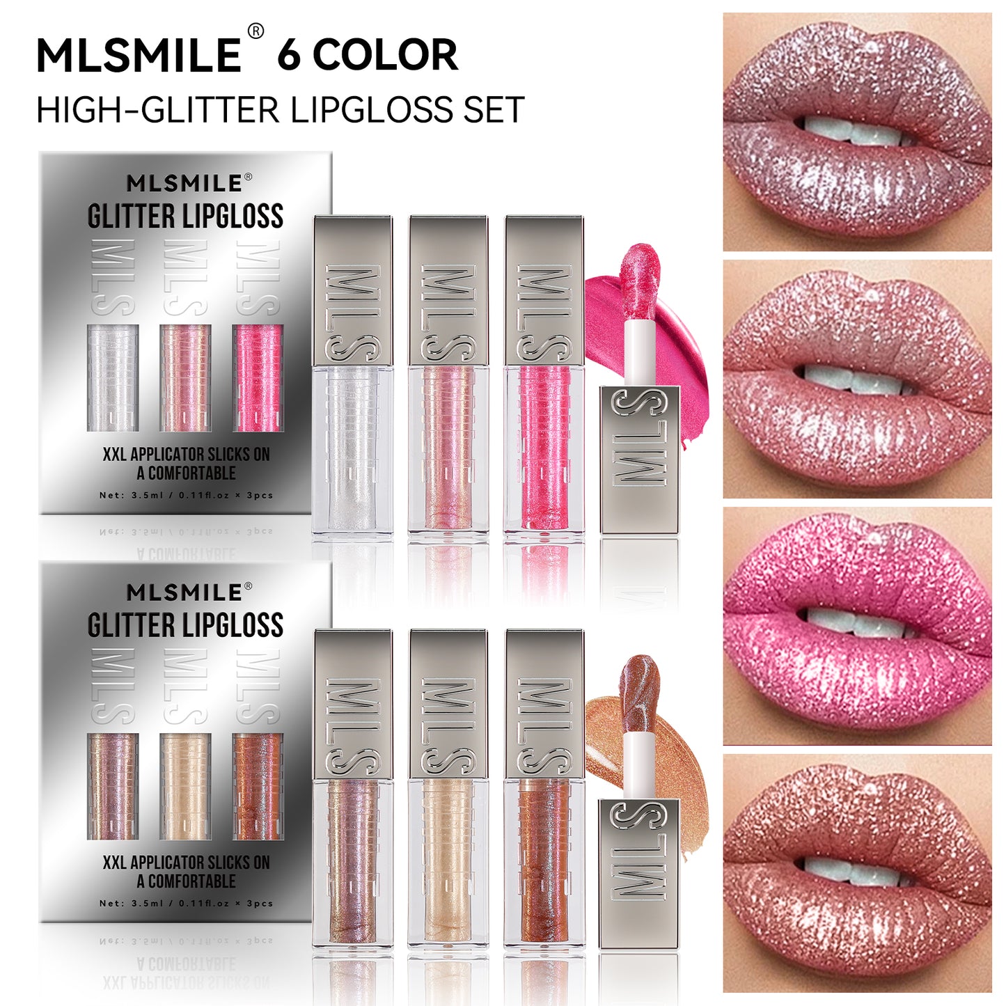 MLSMILE High Glitter Lip Gloss Set in 6 Colors