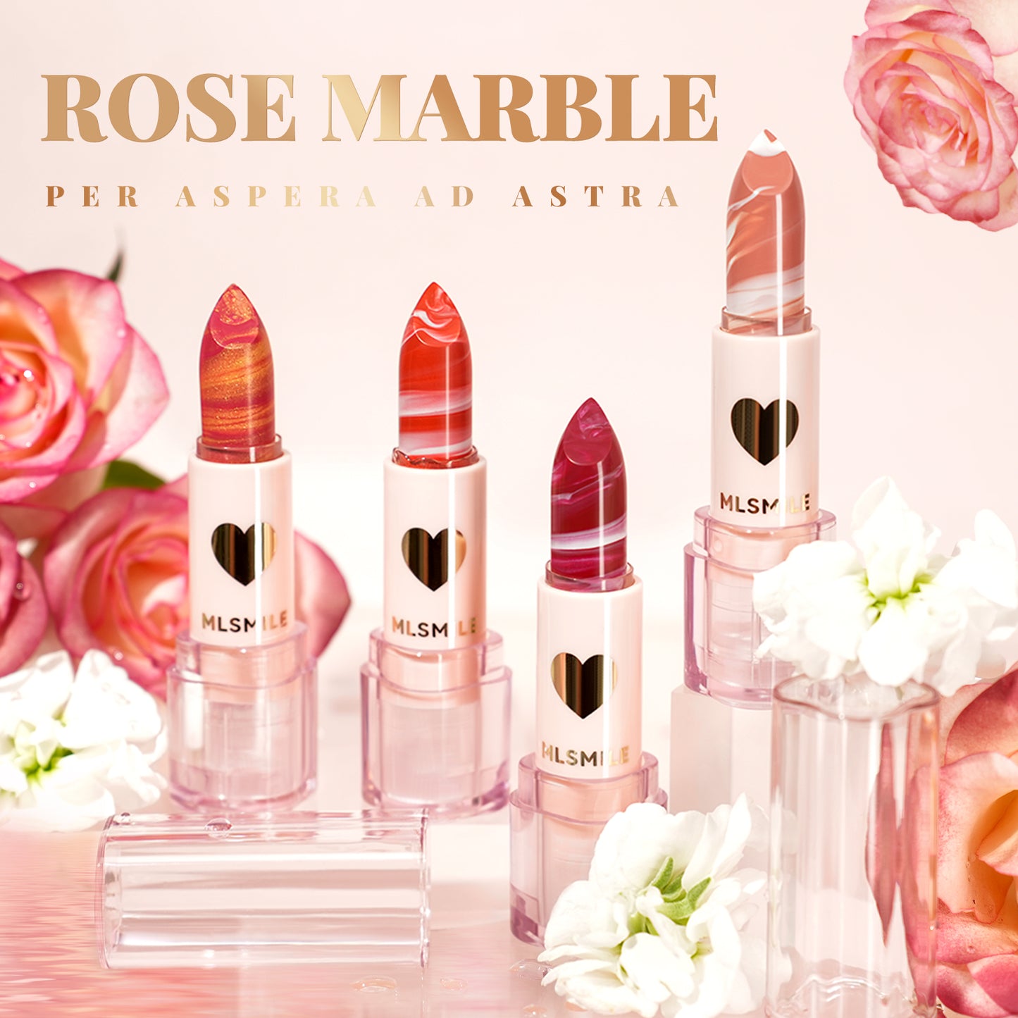 MLSMILE 4-Color Rose Marble Lipstick Set