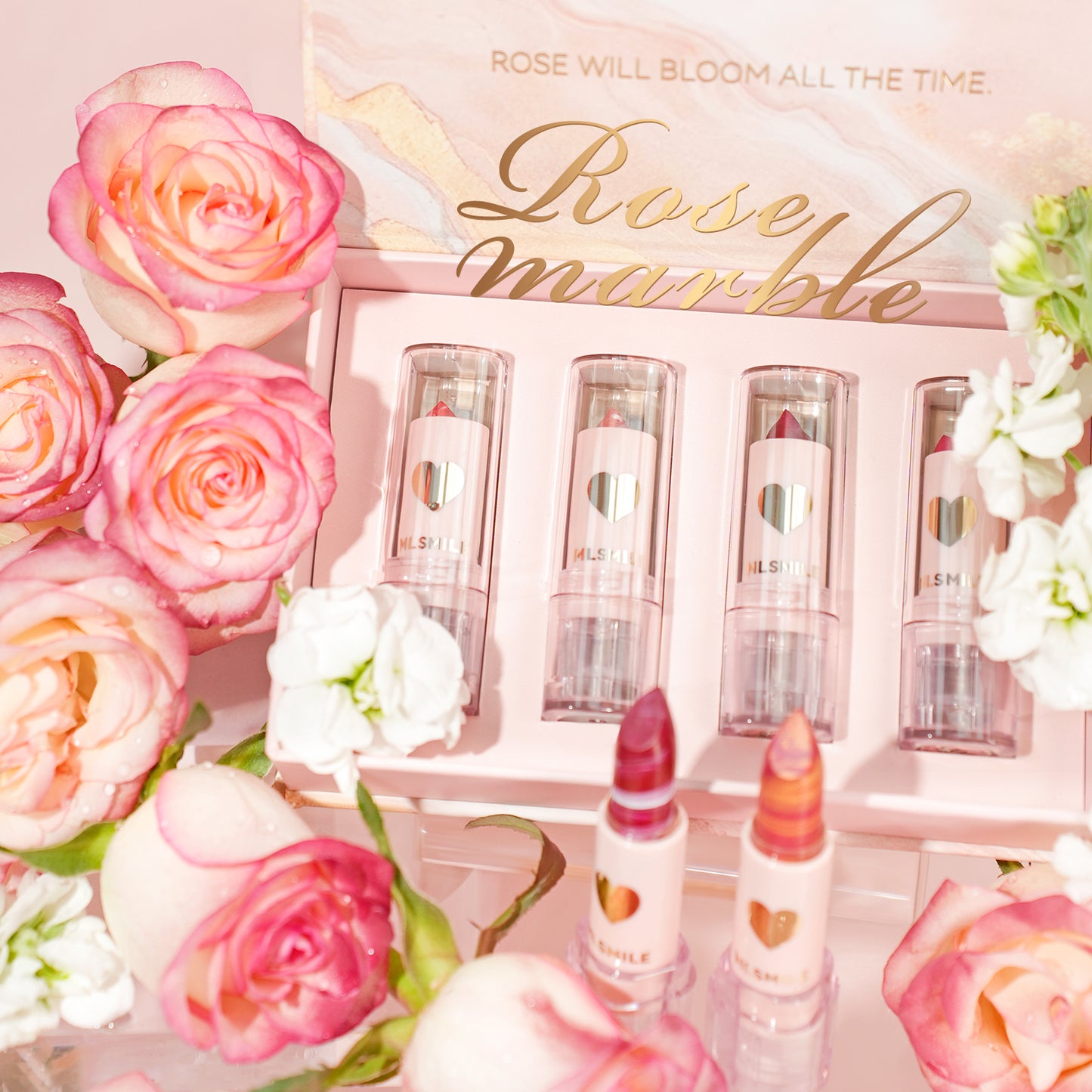 MLSMILE 4-Color Rose Marble Lipstick Set