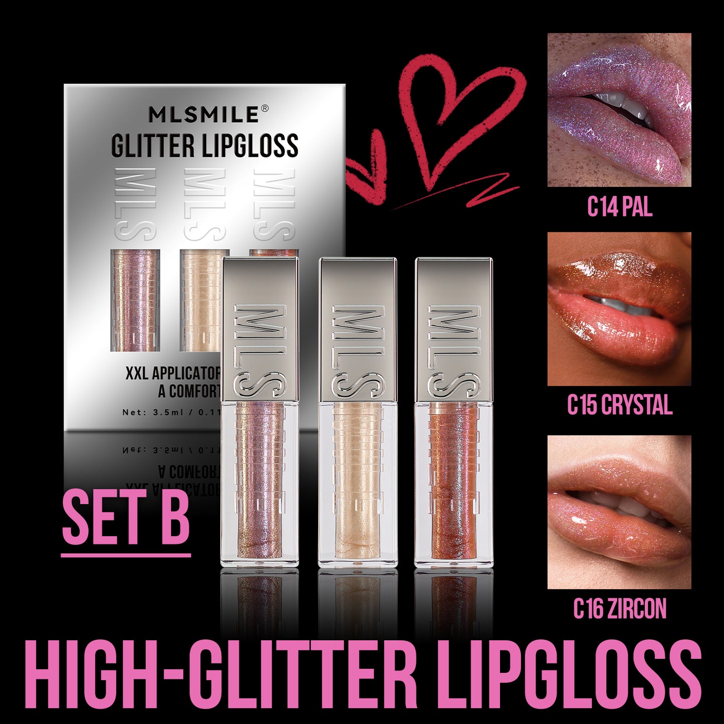 MLSMILE High Glitter Lip Gloss Set in 6 Colors